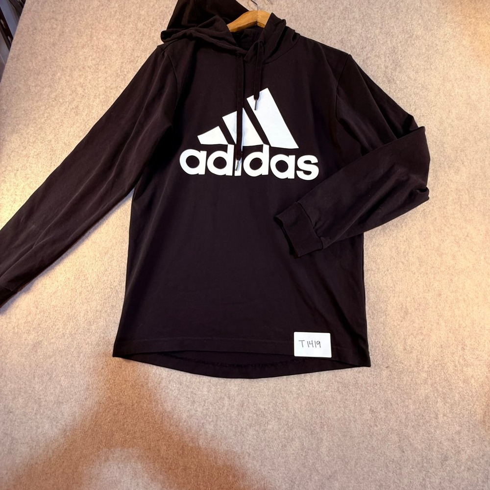 Adidas Mens Black Long Sleeve Graphic Logo Hooded T-Shirt Size Small